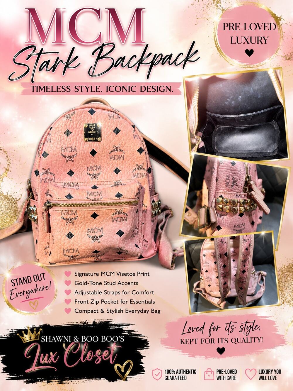 MCM Small Stark Backpack Pink Visetos Pattern